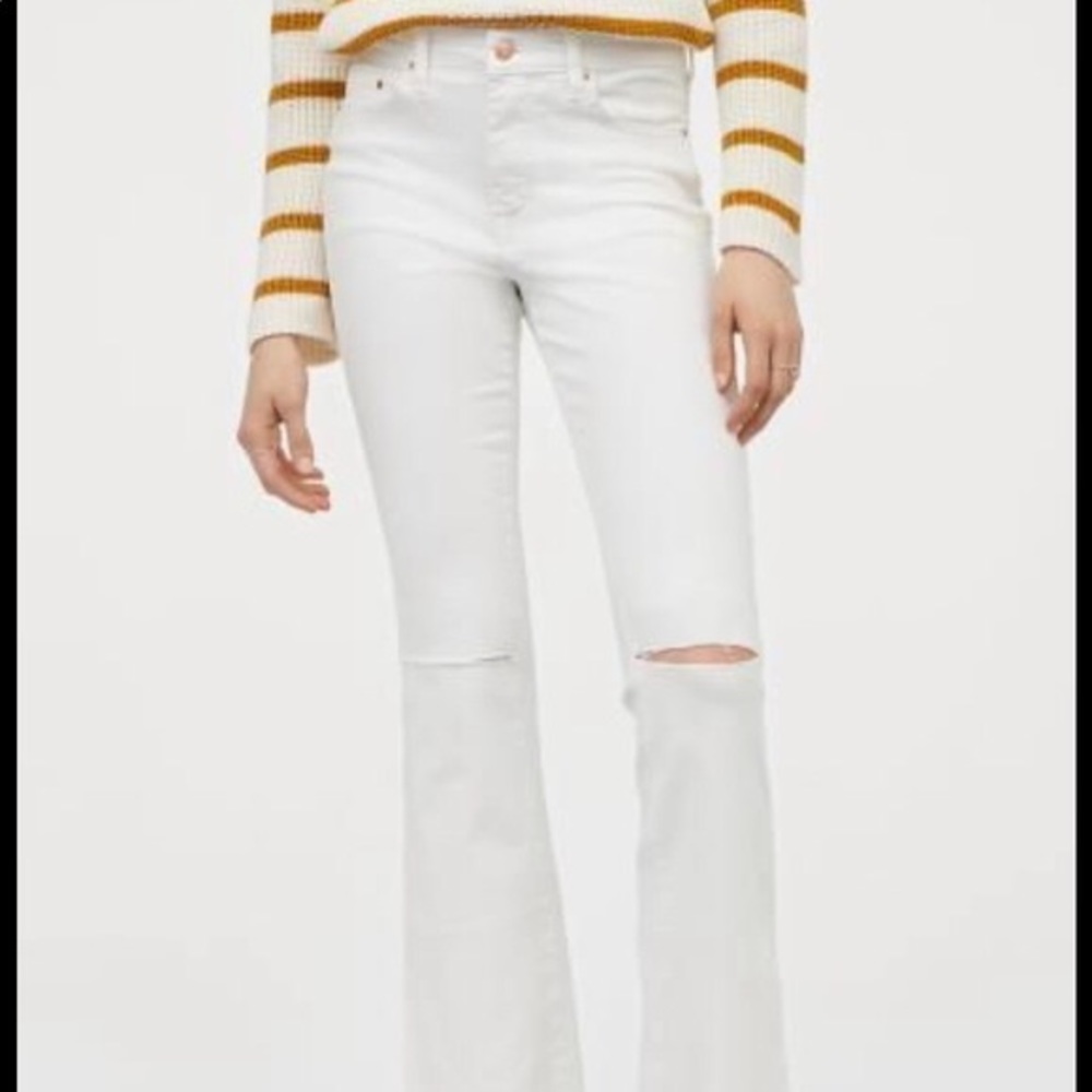 NWT H&M flared white denim with knee slits